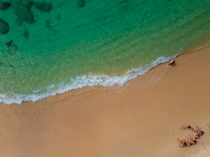 top view of people sitting on beach shore during daytrime